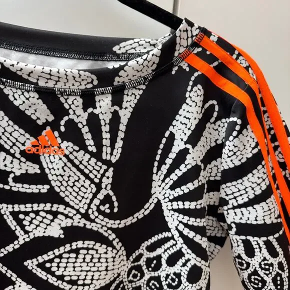 FARM Rio X Adidas Long Sleeve Black White Floral Crop Top - Picture 5 of 5